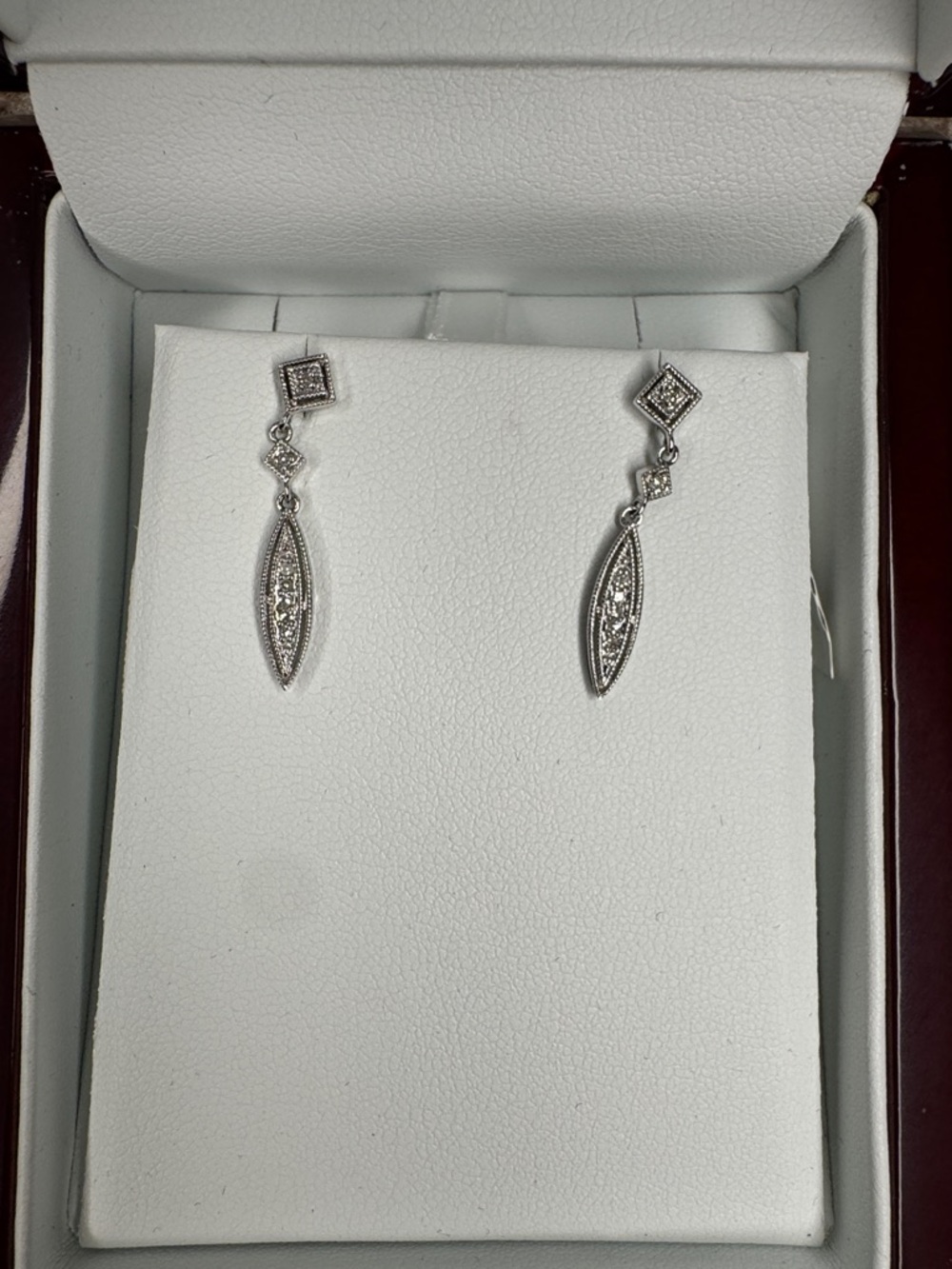 Drop Dangle Earrings with Crystal Accents - White